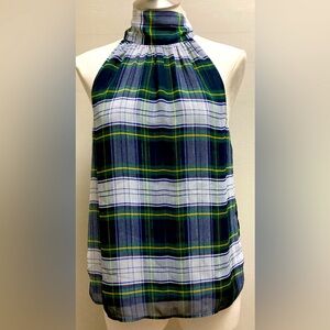 J.Crew Tartan Plaid Halter Style A-Line  Mockneck Blouse With Back Tie Sz 4 NWT